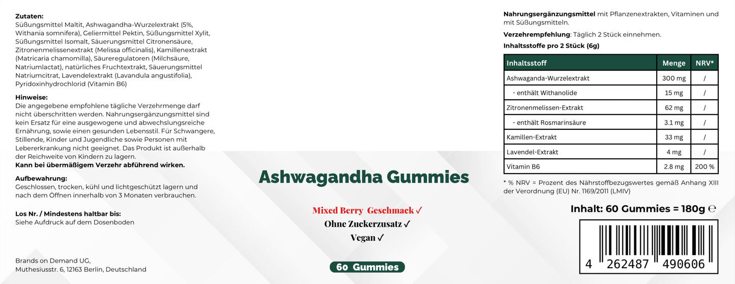 Premium Ashwagandha Gummies 300 + Vitamin B6,- 60 Stk