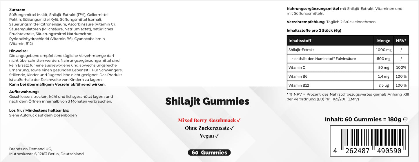 Premium Shilajit Gummies 1000 + Vitamin C,B6, B12 - 60 Stk